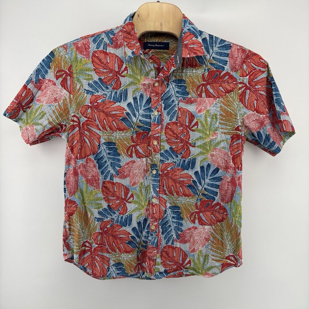 Tommy Bahama Men’s Large Hawaiian Shirt Tropical Floral 99% Cotton Stretch